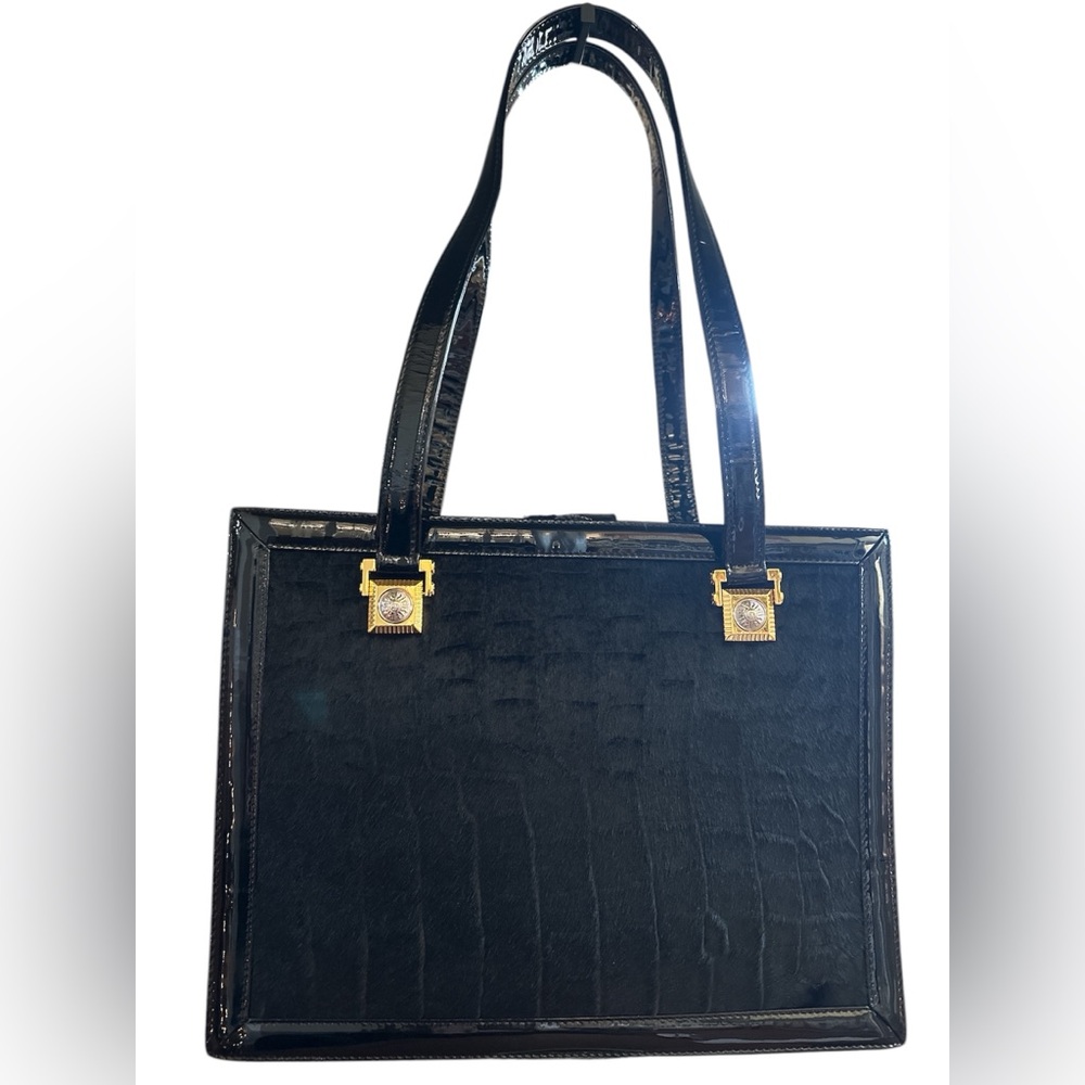 VERSACE Sunburst Patent leather & calf hair book tote PRISTINE condition!!!